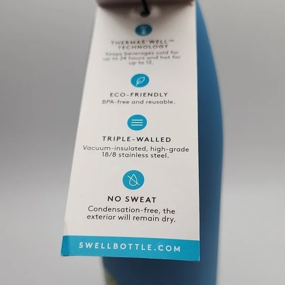 S'well Stainless Steel Triple Insulated Water Bottle Blue with Feather 17oz - Picture 4 of 5